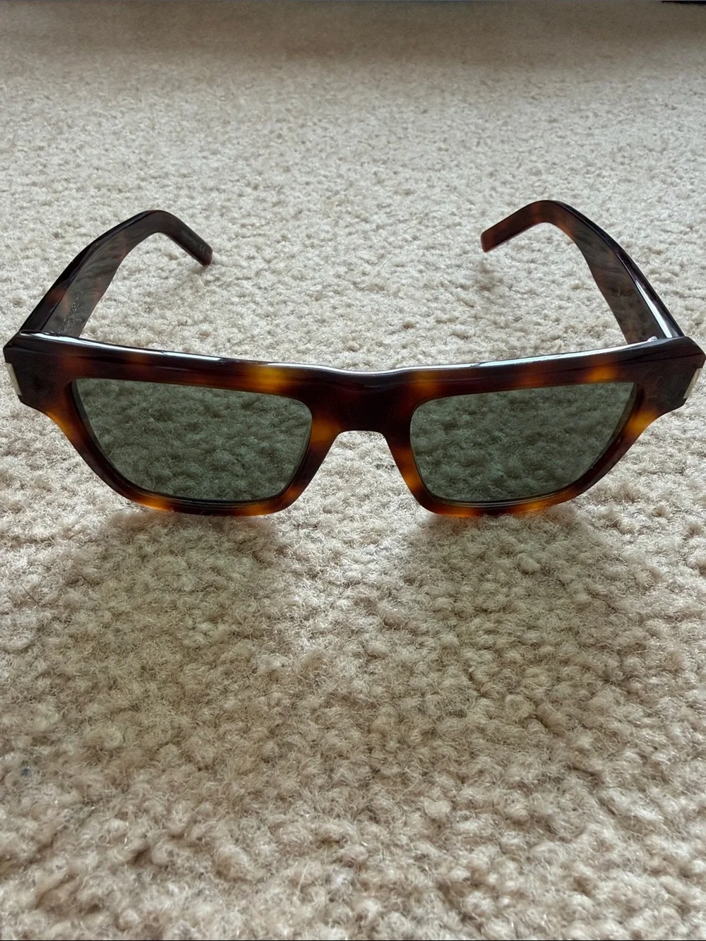 Saint Laurent Tortoiseshell Square Sunglasses with Dark Green Lenses SL469